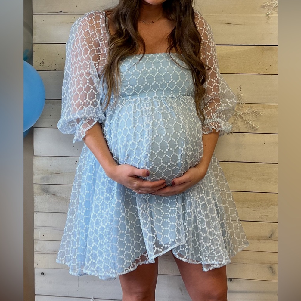 Storm Light Blue Lace Maternity Dress